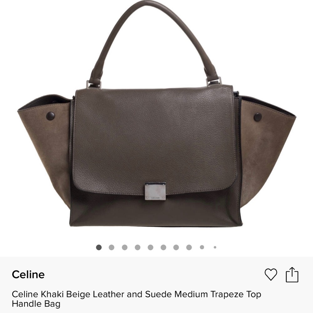 Celine Khaki Beige Leather and Suede Medium Trapeze Top Handle Bag